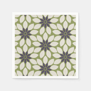 Block Print Tiled Flowers blue cream green Napkin