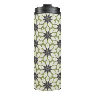 Block Print Tiled Flowers blue cream green Thermal Tumbler
