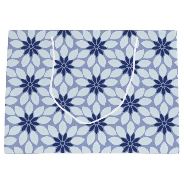 Block Print Tiled Flowers blue Large Gift Bag (Front)