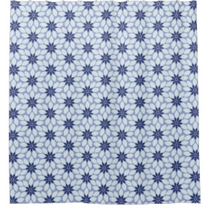 Block Print Tiled Flowers blue Shower Curtain