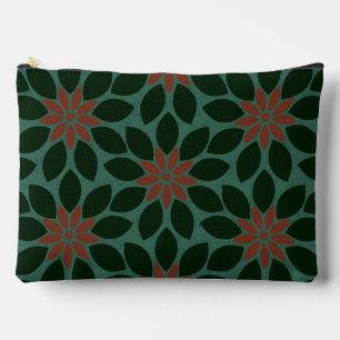 Block Print Tiled Flowers dark green red Accessory Pouch