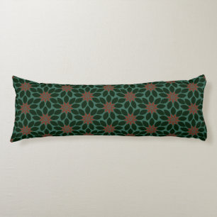 Block Print Tiled Flowers dark green red Body Cushion