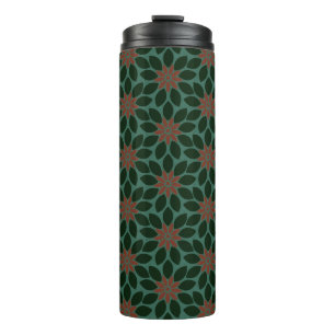 Block Print Tiled Flowers dark green red Thermal Tumbler