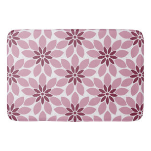 Block Print Tiled Flowers pink red Bath Mat