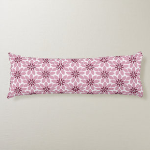 Block Print Tiled Flowers pink red Body Cushion