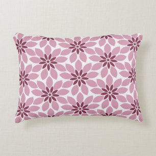 Block Print Tiled Flowers pink red Decorative Cushion