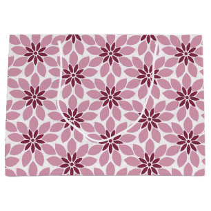 Block Print Tiled Flowers pink red Large Gift Bag
