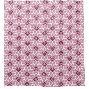 Block Print Tiled Flowers pink red Shower Curtain