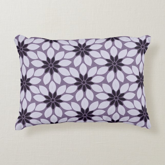 Block Print Tiled Flowers purple Decorative Cushion (Front)