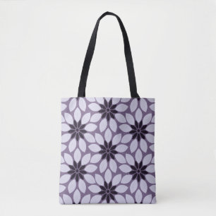 Block Print Tiled Flowers purple Tote Bag