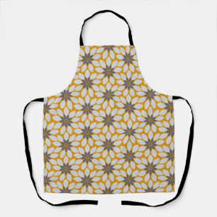 Block Print Tiled Flowers sunny yellow background Apron