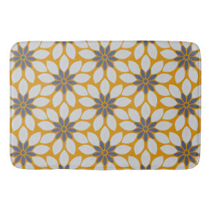 Block Print Tiled Flowers sunny yellow background Bath Mat