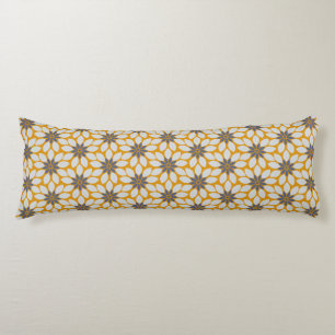 Block Print Tiled Flowers sunny yellow background Body Cushion