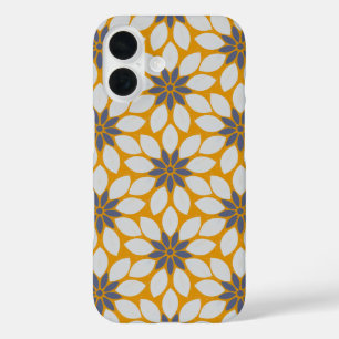 Block Print Tiled Flowers sunny yellow background iPhone 16 Case