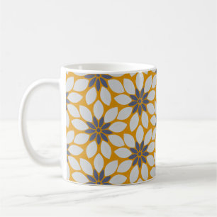 Block Print Tiled Flowers sunny yellow background Coffee Mug