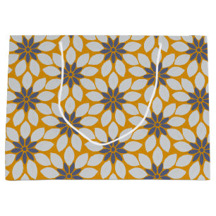 Block Print Tiled Flowers sunny yellow background Large Gift Bag