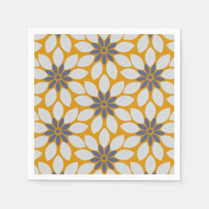 Block Print Tiled Flowers sunny yellow background Napkin