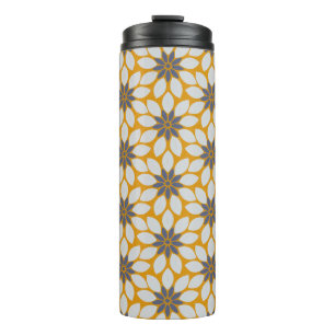 Block Print Tiled Flowers sunny yellow background Thermal Tumbler