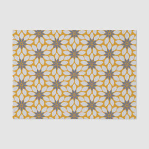 Block Print Tiled Flowers sunny yellow background Tissue Paper