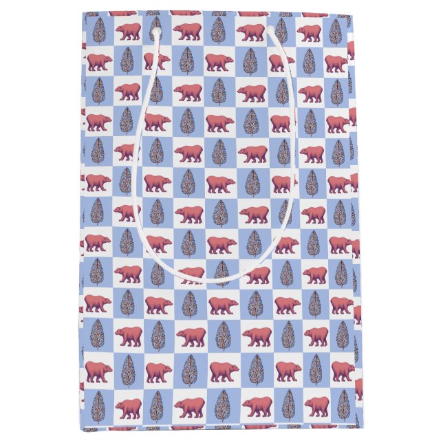 Block Print Topiary & Polar Bears Medium Gift Bag (Front)