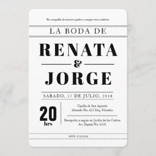 BLOCK Style Spanish Wedding Invitation