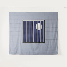 Block Wall Metal Bars Full Moon Backdrop Halloween Tapestry