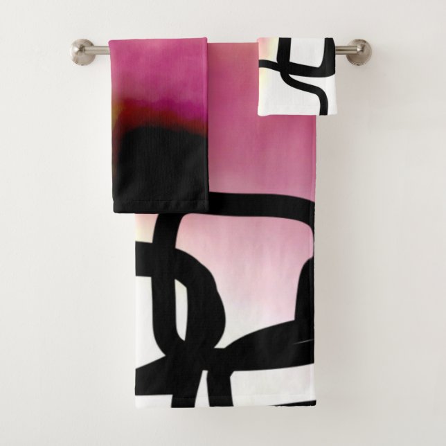 Blockchain: Abstract Pink, Yellow, Black & White Bath Towel Set (Insitu)