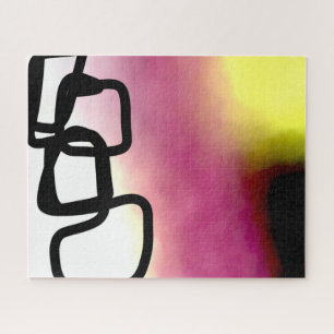 Blockchain: Abstract Pink, Yellow, Black & White Jigsaw Puzzle