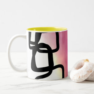 Blockchain: Abstract Pink, Yellow, Black & White Two-Tone Coffee Mug