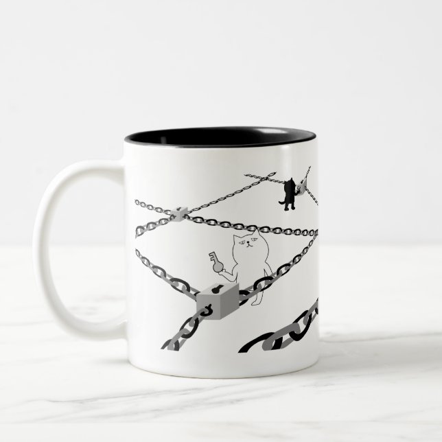 Blockchain Network Technology Secret Key Cat Two-Tone Coffee Mug (Left)