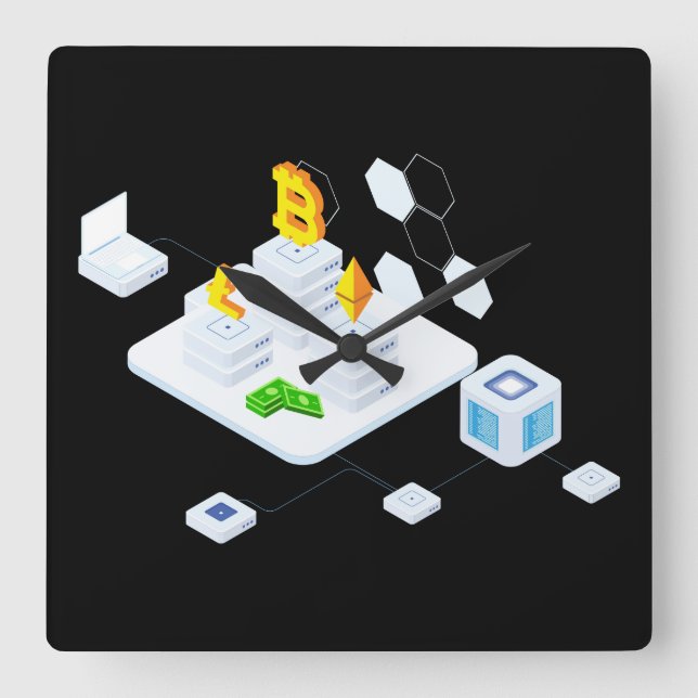 Blockchain Square Wall Clock (Front)
