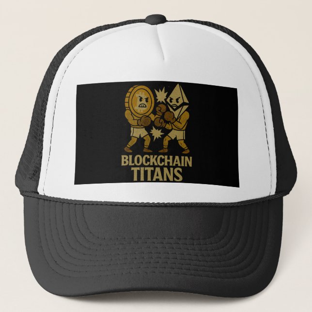 Blockchain Titans™ BTC vs ETH Battle for Crypto Trucker Hat (Front)