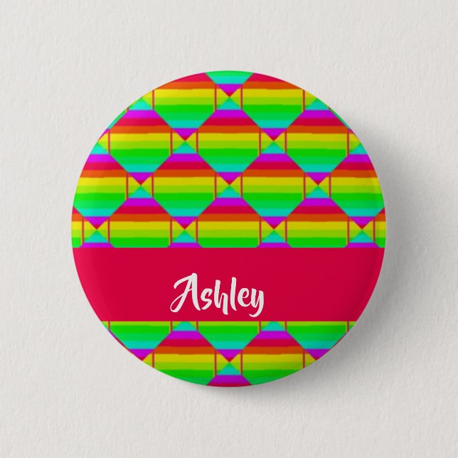 Blocked bright rainbow shapes 6 cm round badge (Front)