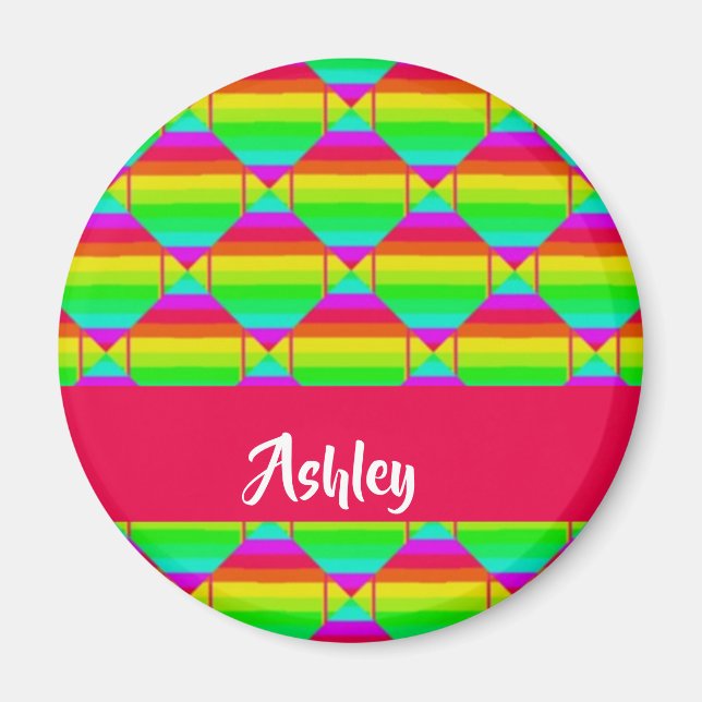 Blocked bright rainbow shapes magnet (Front)