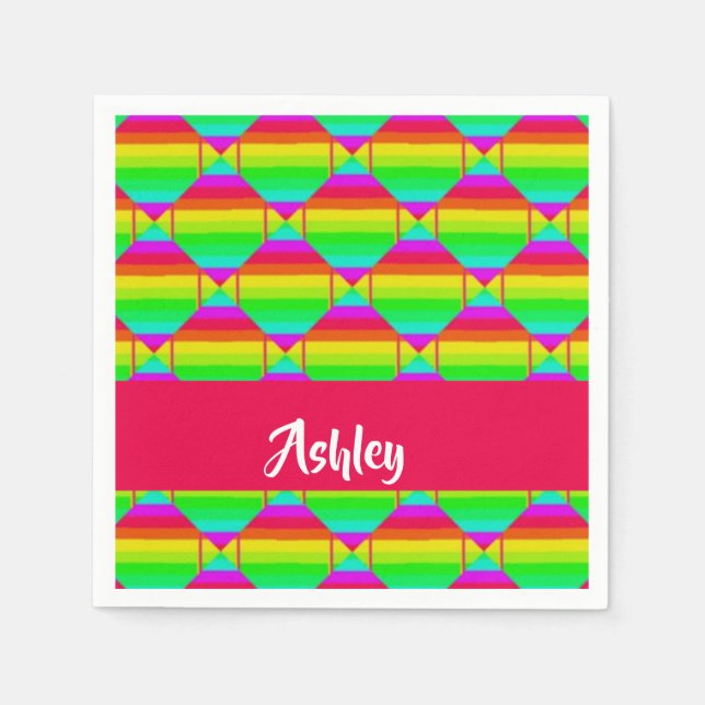 Blocked bright rainbow shapes napkin (Front)