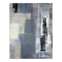 'Blocked' Gray and Beige Abstract Art Poster Print