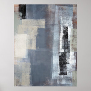 'Blocked' Gray and Beige Abstract Art Poster Print