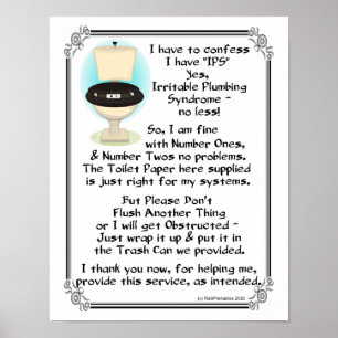 Blocked Toilet Sign, Do Not Flush Anything Else - Poster