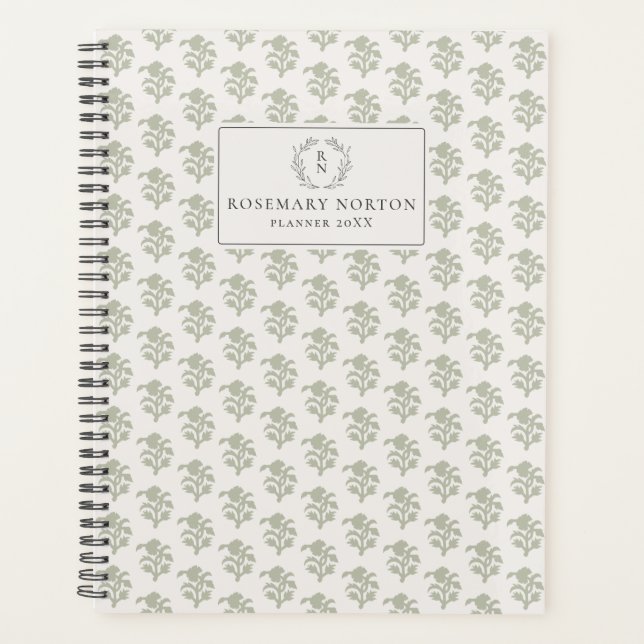 Blockprint inspired light green planner (Front)