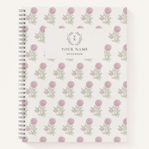 Blockprint inspired pink floral  notebook