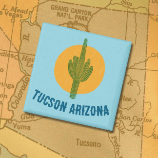 Blockprint Style Tucson Arizona Saguaro Cactus Magnet