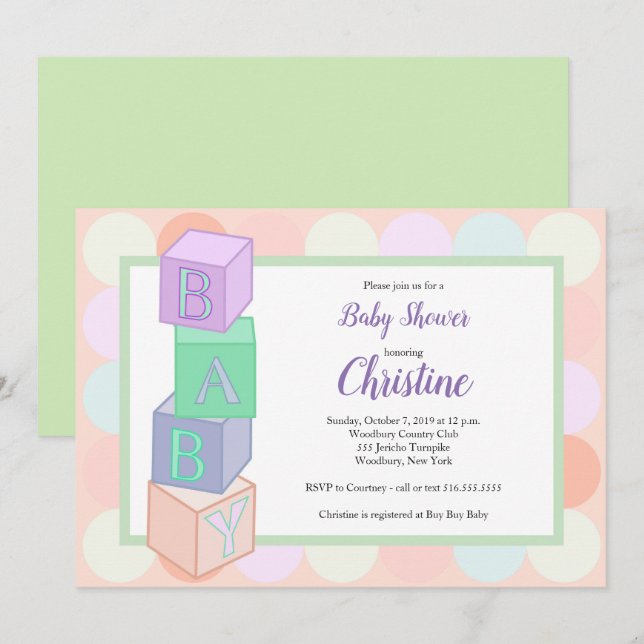 Blocks Baby Shower Invitation (Front/Back)