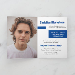 Blocks of Blue Three-Photo Graduation Invitation