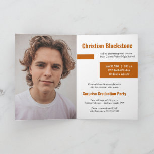Blocks of Burnt Orange Three-Photo Graduation Invitation