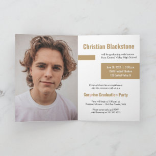 Blocks of Gold Three-Photo Graduation Invitation