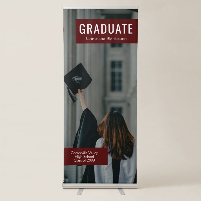 Blocks of Maroon Photo Graduation Retractable Banner (Front)
