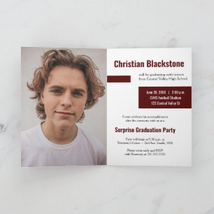 Blocks of Maroon Three-Photo Graduation Invitation