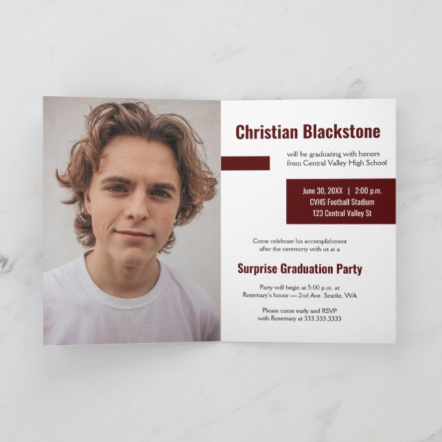 Blocks of Maroon Three-Photo Graduation Invitation (Inside)