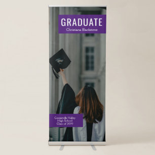 Blocks of Purple Photo Graduation Retractable Banner