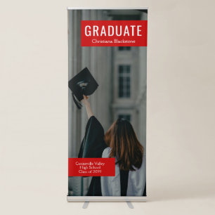 Blocks of Red Photo Graduation Retractable Banner